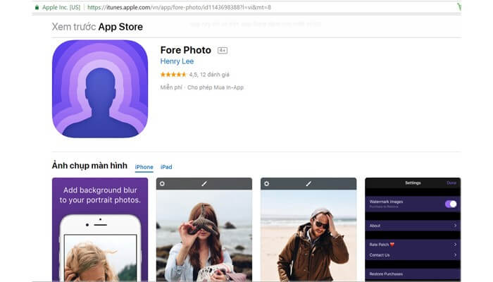 Ứng dụng Fore Photo chụp ảnh xóa phông trên điện thoại iPhone
