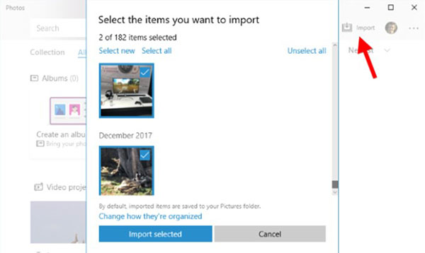 Mở ứng dụng Photos trên Windows 10 rồi nhấn chọn nút Import ảnh từ máy tính