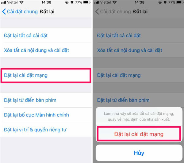 Tiến hành Đặt lại cài đặt mạng trên iPhone 