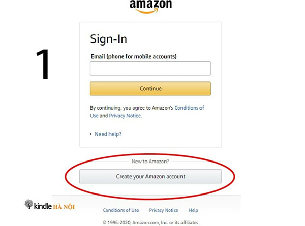 Đăng ký mới tài khoản Amazon để có thể sử dụng thiết bị.
