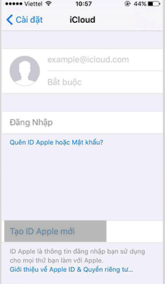 Chọn "Tạo Apple ID mới"